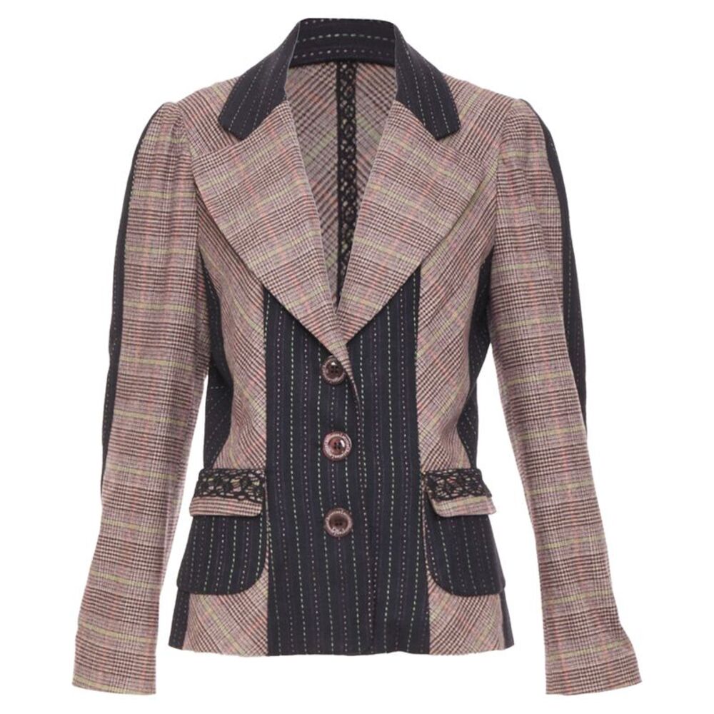 Christian Lacroix patchwork plaid pinstripe blazer suit